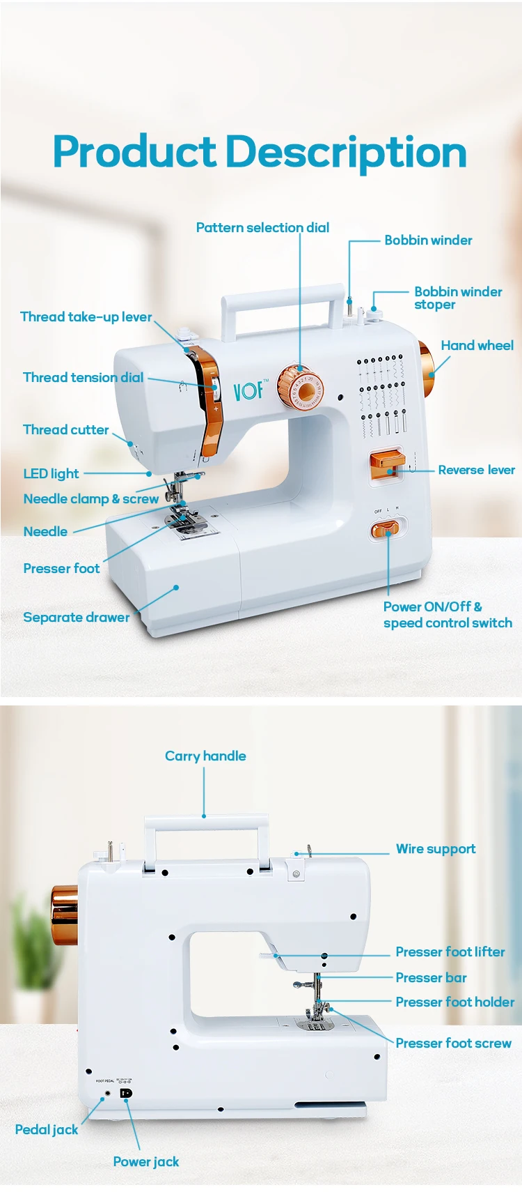 Малошумная прочная Бытовая сверхмощная швейная машина maquina de coser FHSM-618 с 20 стежками