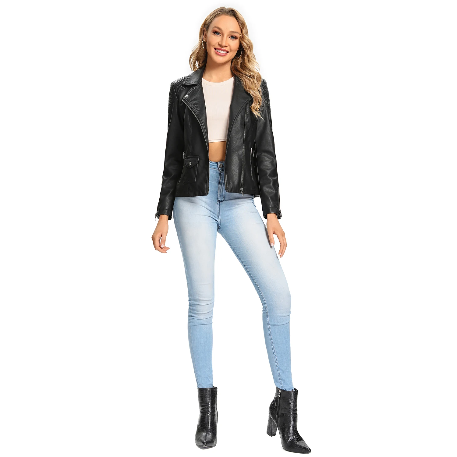 Wholesale Fashion women genuine leather jacket moto jackets leader jacket for women