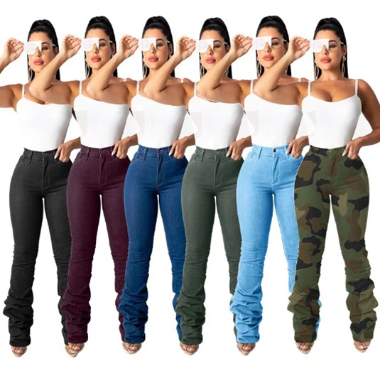 
Custom Plus Size Stack Jeans Women Track Jogger Pants Solid Color Sweatpants Denim Stacked Jeans Women 