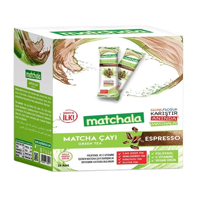 High Quality Green Matcha Tea Powder Espresso Coffee Flavored Wholesale  Matcha Instant Tea 24*9gr Sachet Herbal Matcha Tea