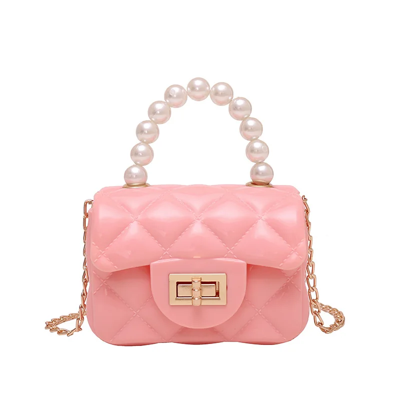 Mini Jelly Handbag Leather Crossbody Bags Pearl Handle one shoulder Bag Chain Purse Girls Cute Coin Pouch Party Bag