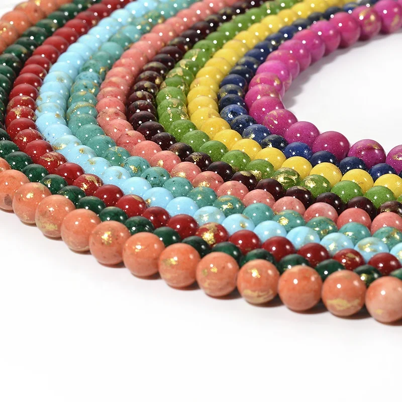 Cliobeads wholesale natural stone 6mm 8mm Gold Foil Dyed Jade Round Gemstone loose Beads For Jewelry Making