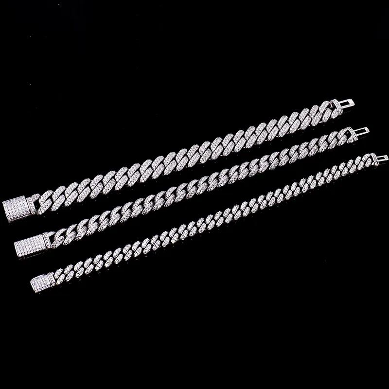 6mmdef цвет Муассанит с отделкой имитацией бриллиантов тест на наконечник ручки Майами браслет ожерелье для мужчин; КУБИНСКИЙ звено цепи с серебряным покрытием Gold 1 шт. 925