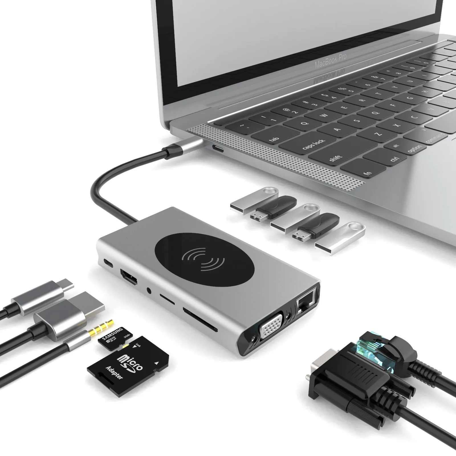 Концентратор Type c для Macbook 13 в 1 с 5 портами USB 3 0 HDMI VGA Gigabit Ethernet аудио SD TF кардридер PD и Беспроводная