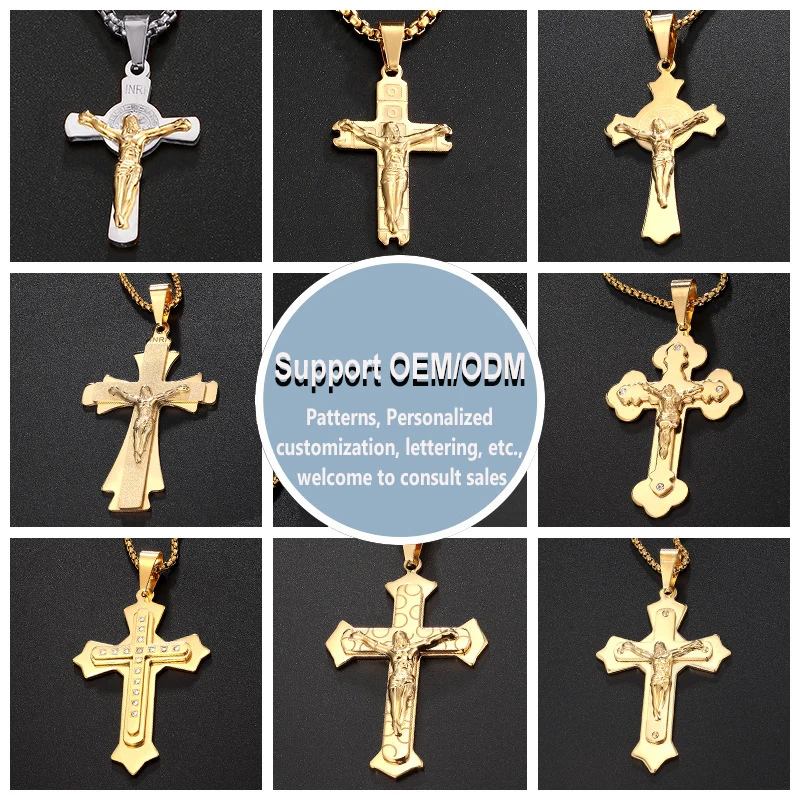 Delicate Stainless Steel Jesus Catholic Cross Pendants Necklace