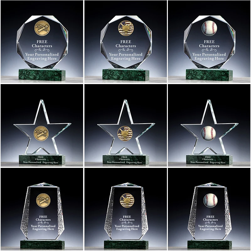 Noble New Design Custom Sports Champion Trophy Crystal Baseball Award with Marble Base