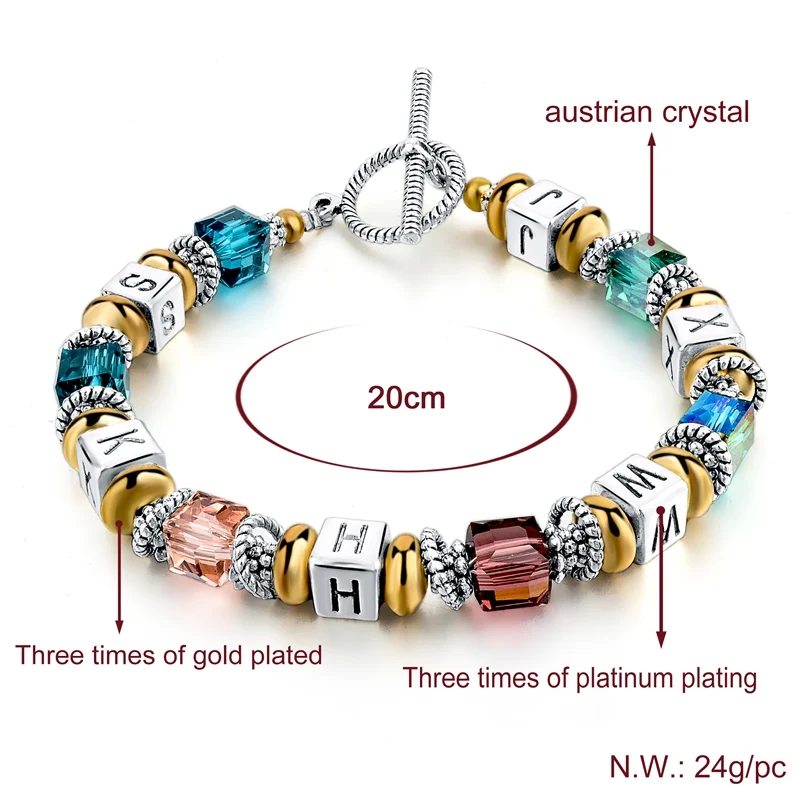 Hot sale Cheap colorful letter beads bracelet for women TURKEY style Beads Stone Crystal Charm Bracelet for girls