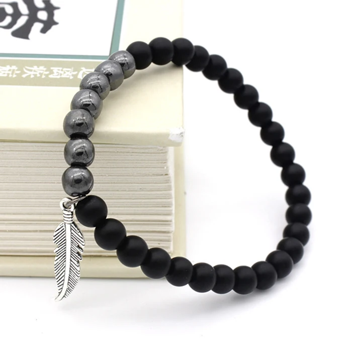 spiritual leaf minimalist private label hematite natural stone bracelet