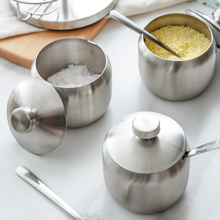 Utensil Sets 3 Pcs spices container kitchen Rotatable Stainless Steel spice container with a spoon storage containers for spices