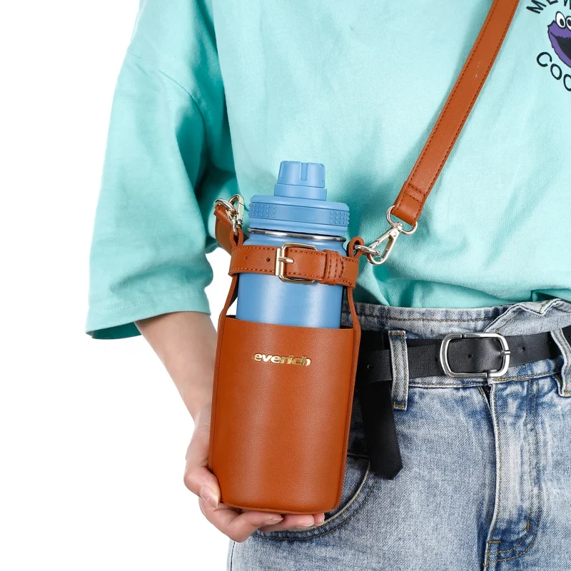 Custom Logo PU Sleeve Bottle Bag Pouch Holder Water Bottle Carrier With Strap