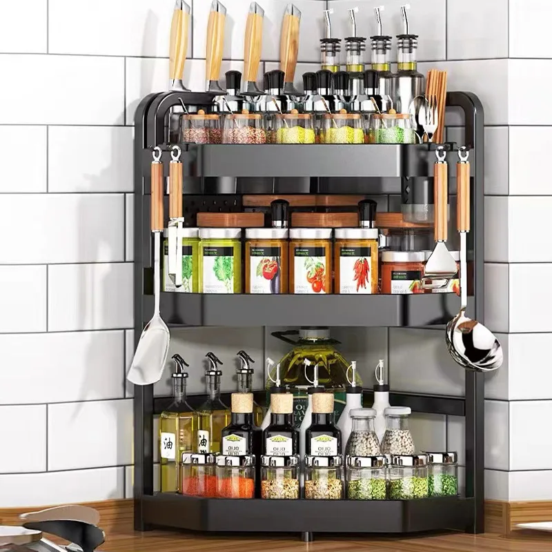 Space-saving Black Fillet Right Angle Stainless Steel Kitchen Shelves