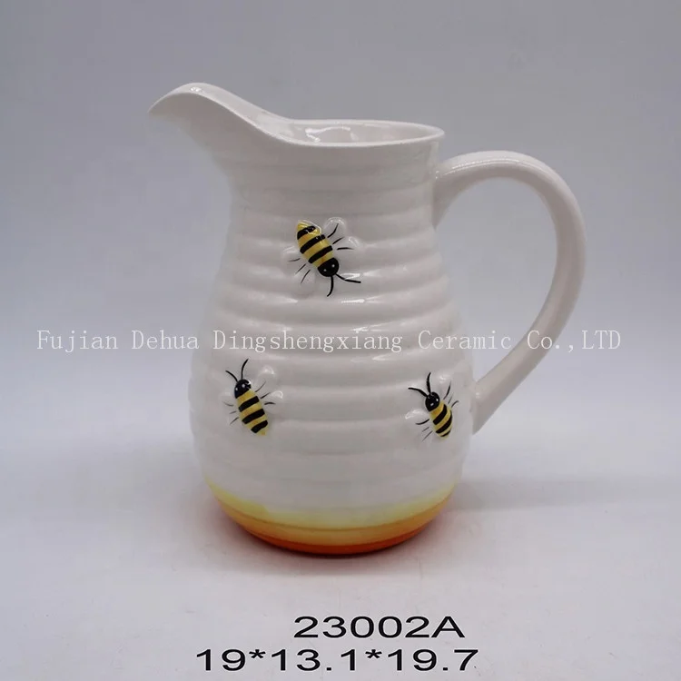 Handmade personalized embossed honey bee painting ceramic teapot