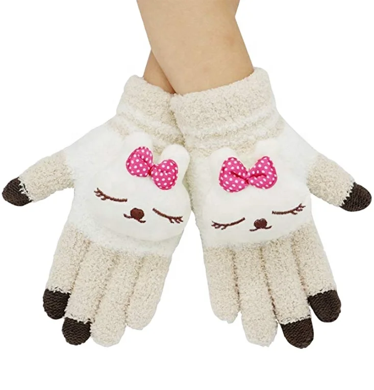 Popular Girls Touchscreen Knit Microfiber Gloves Winter Warm Panda Texting Mitten for iPad iPhone
