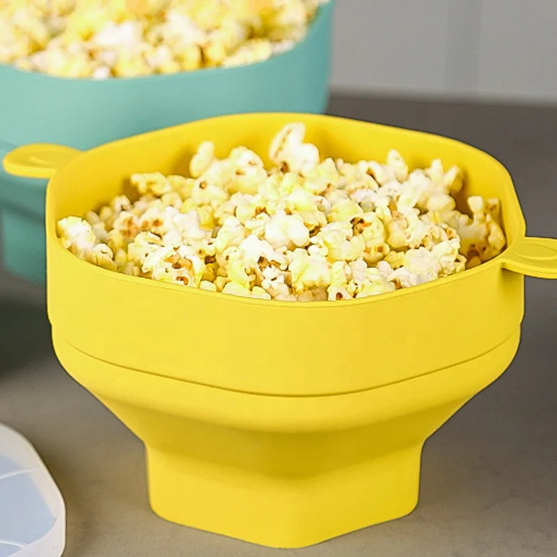 BPA Free Silicone Popcorn Maker Microwave Bowl Silicone Microwavable Hot Air Popcorn Maker Collapsible Popcorn Bucket