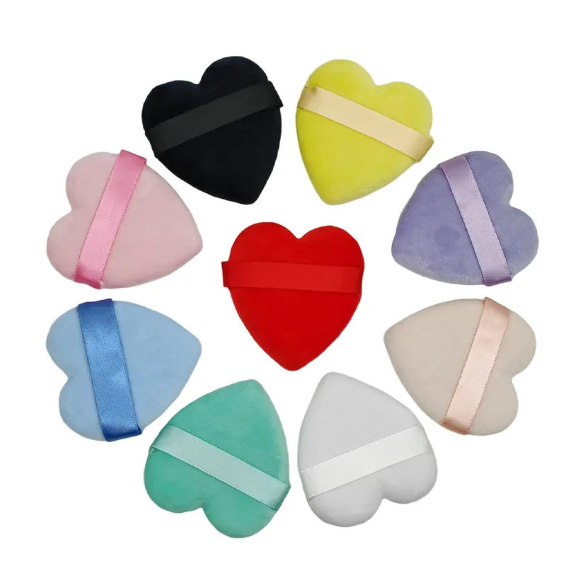 Custom Logo Heart Face Makeup Loose Powder Puff Shape Finger Velour Makeup Powder Puff