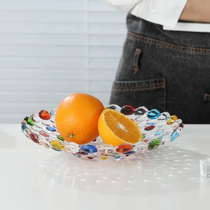 Wholesale Glass Plate Hand-painted Pearl Point Art Glass Bowl  Salad Dessert Cake Candy Snacks Plate for Restaurant
