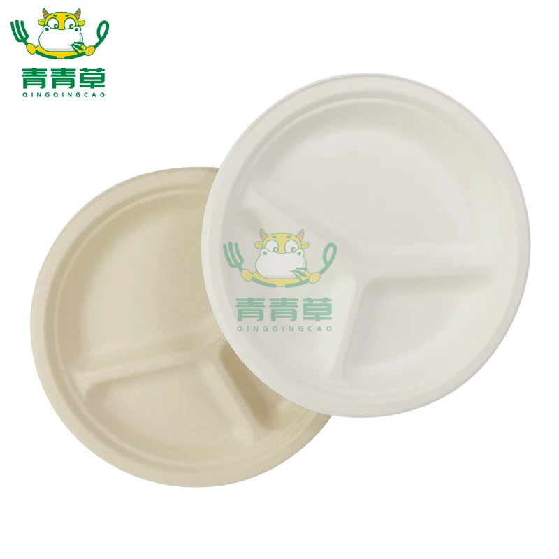 
one time use biodegradable molded bagasse fiber pulp fast food tray 