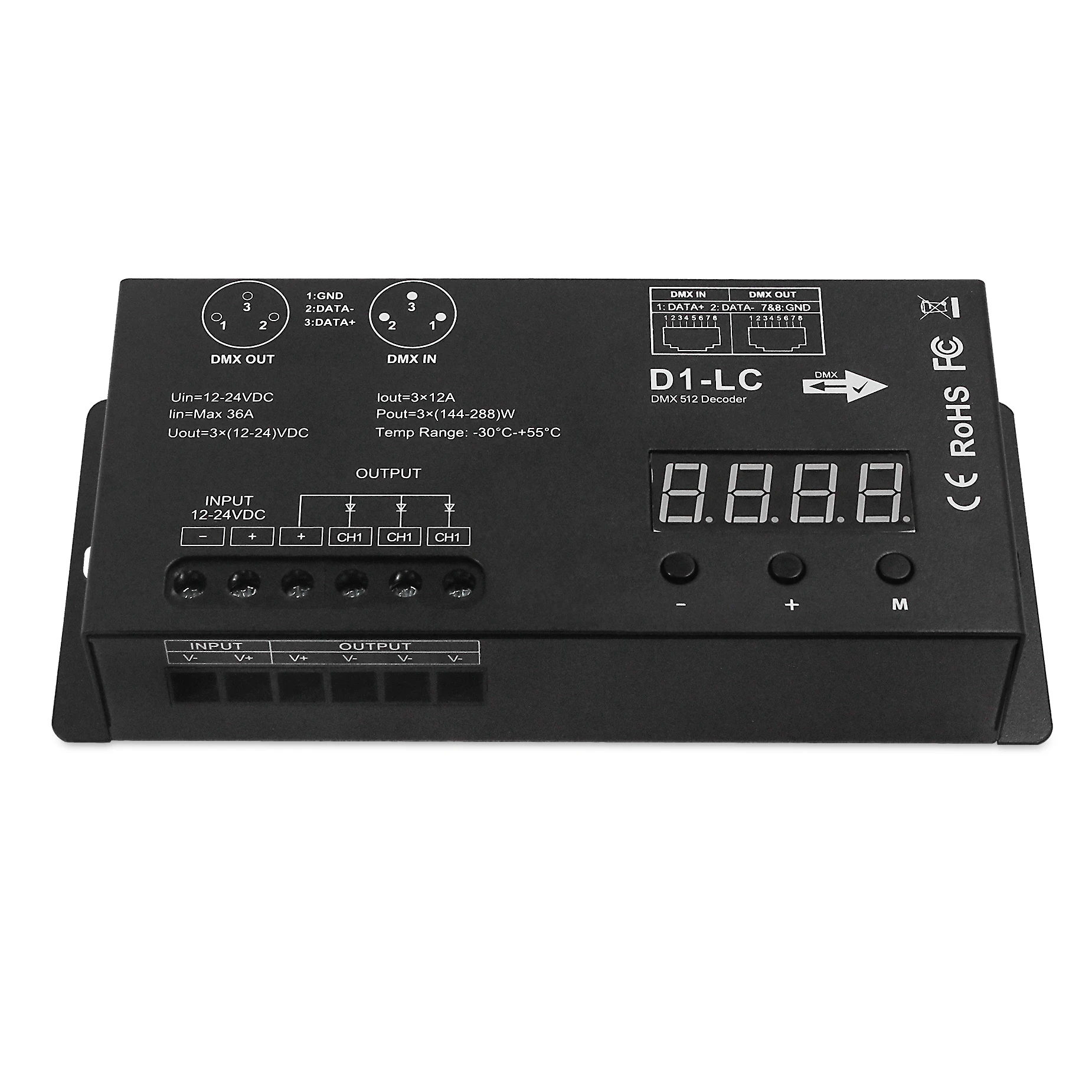 Новый высокомощный 3-кановый декодер затемнения Одноцветный DMX512 светодиодный контроллер для KTV бар сценического освещения