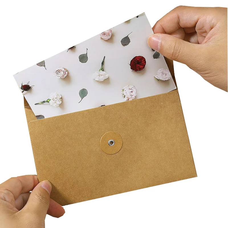 High Quality Kraft Paper Vintage Envelope String Closure Pockets with Button for Mail Postcard Invitation