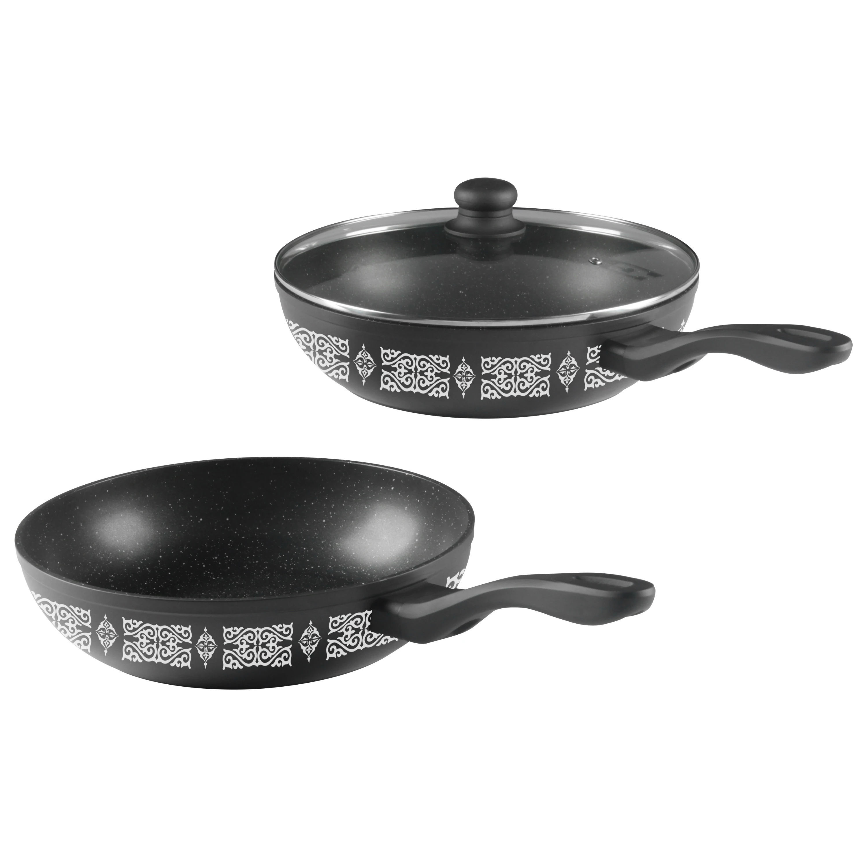 Hot Selling Factory Aluminum Nonstick PTFE Ceramic Food Grade Cooking Coating Bakelite Soft Handle Frypan with Graphic