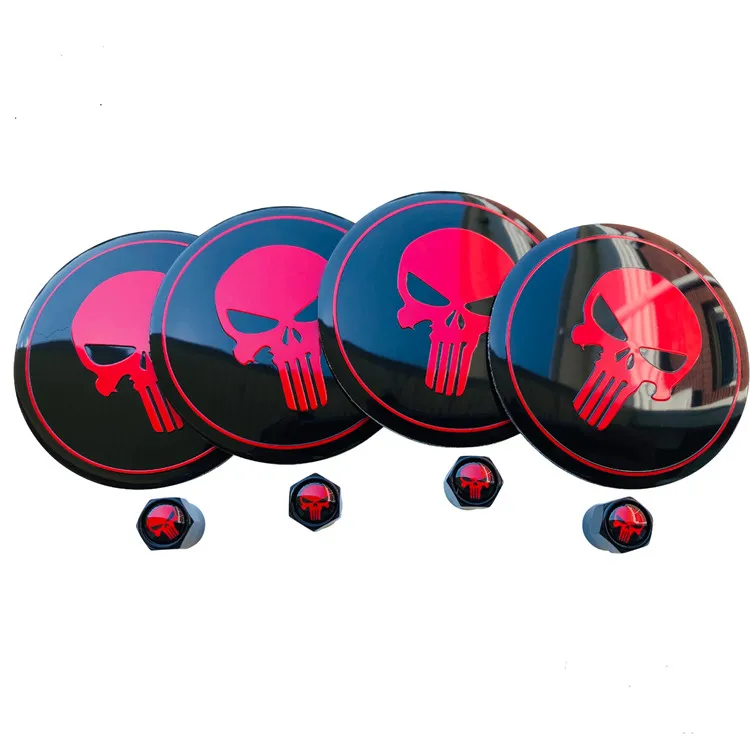 Punisher Sticker Decal Emblem With Matching Wheel Tire Valve Caps