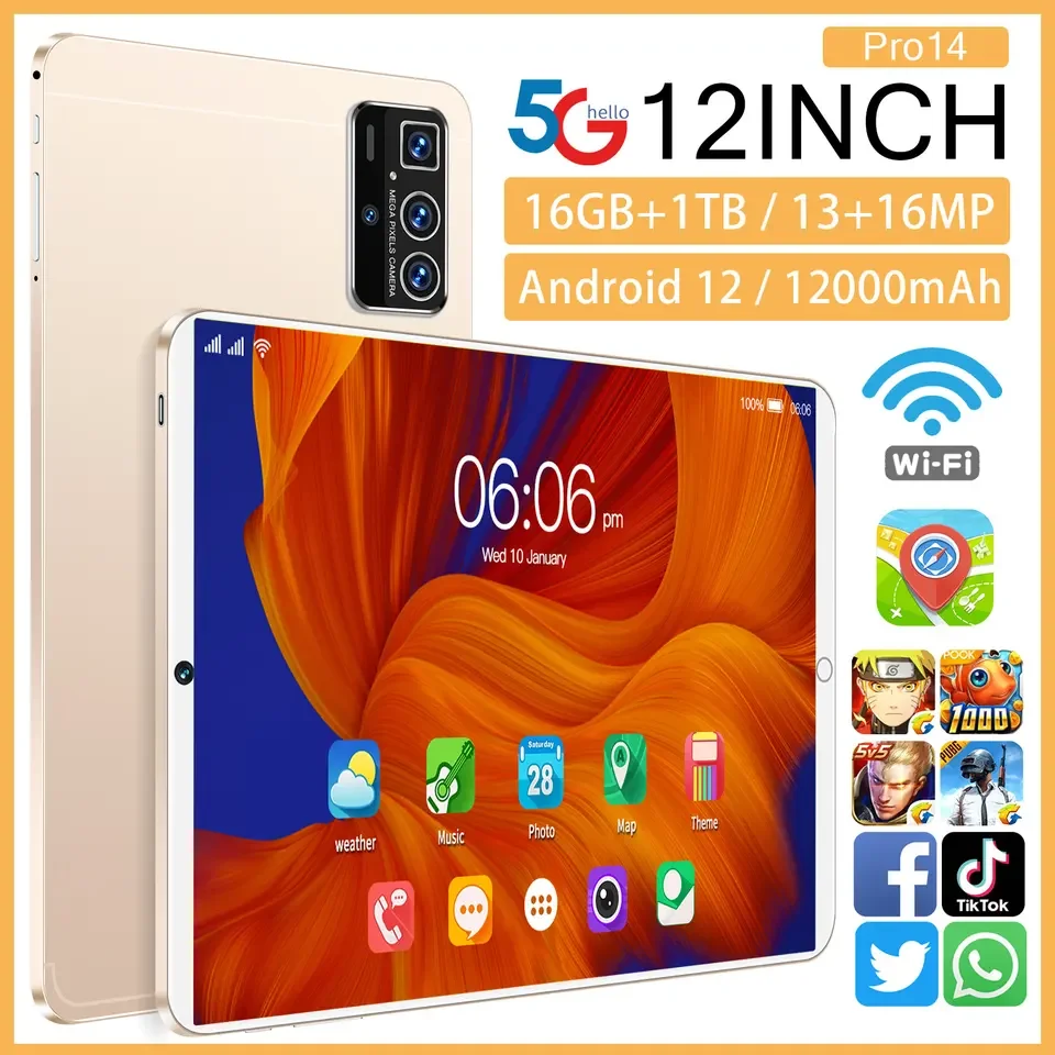 Pro 14 Tablet PC 12 Inch HD Screen 16GB RAM 1TB ROM 12000mAH Battery Android 12.0 X30 10 Core 2.5Ghz Android Tablet Netbook Pad