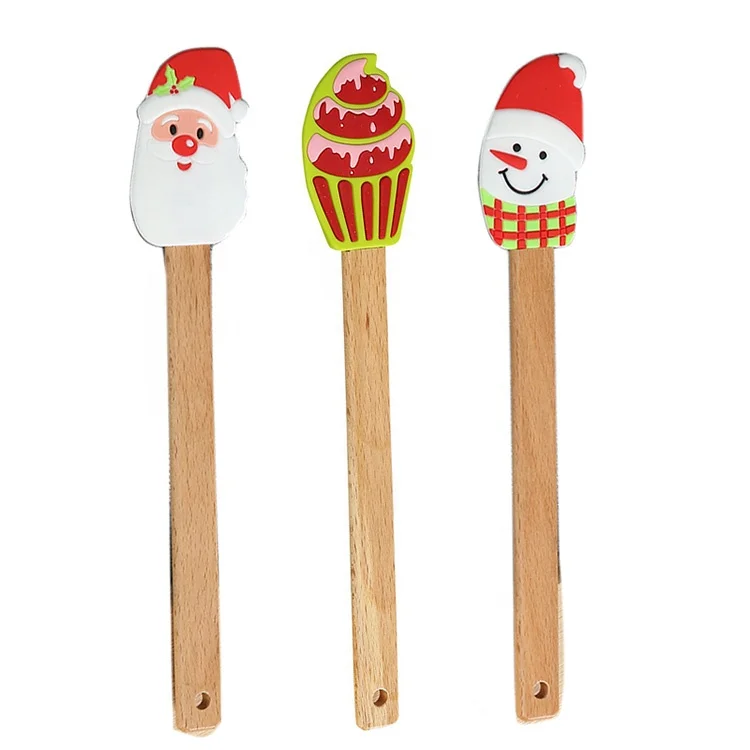 Low Moq Cheap Beech Wood Handle Kitchen Baking Cake Spatula Silicone Scraper Set for Children Christmas Gift