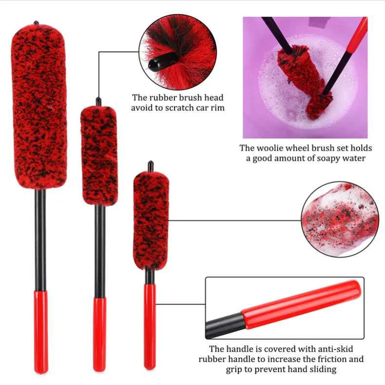Car cleaning and beauty wheel brush fiber stick brush car gap cleaning large medium and small wool brush