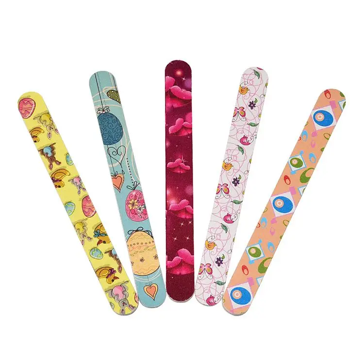 wholesale sandpaper nail files for Kids Finger Polishing Colorful multi patterns flower butterfly  printed double side