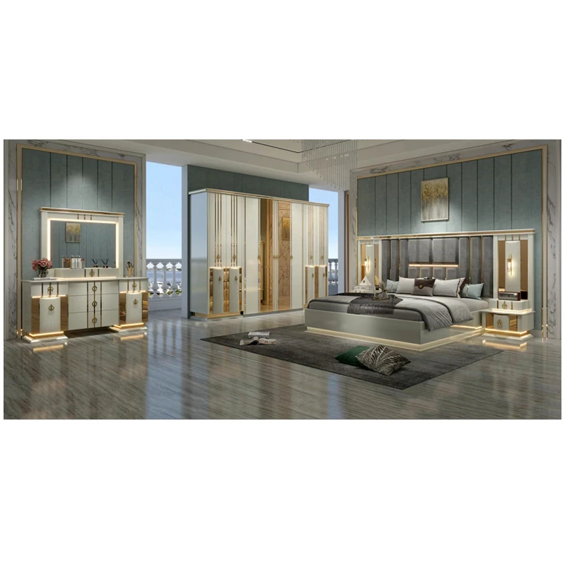 New modern super cheap king size couple bedroom furniture set luxury 8doors wardrobe bedroom sets
