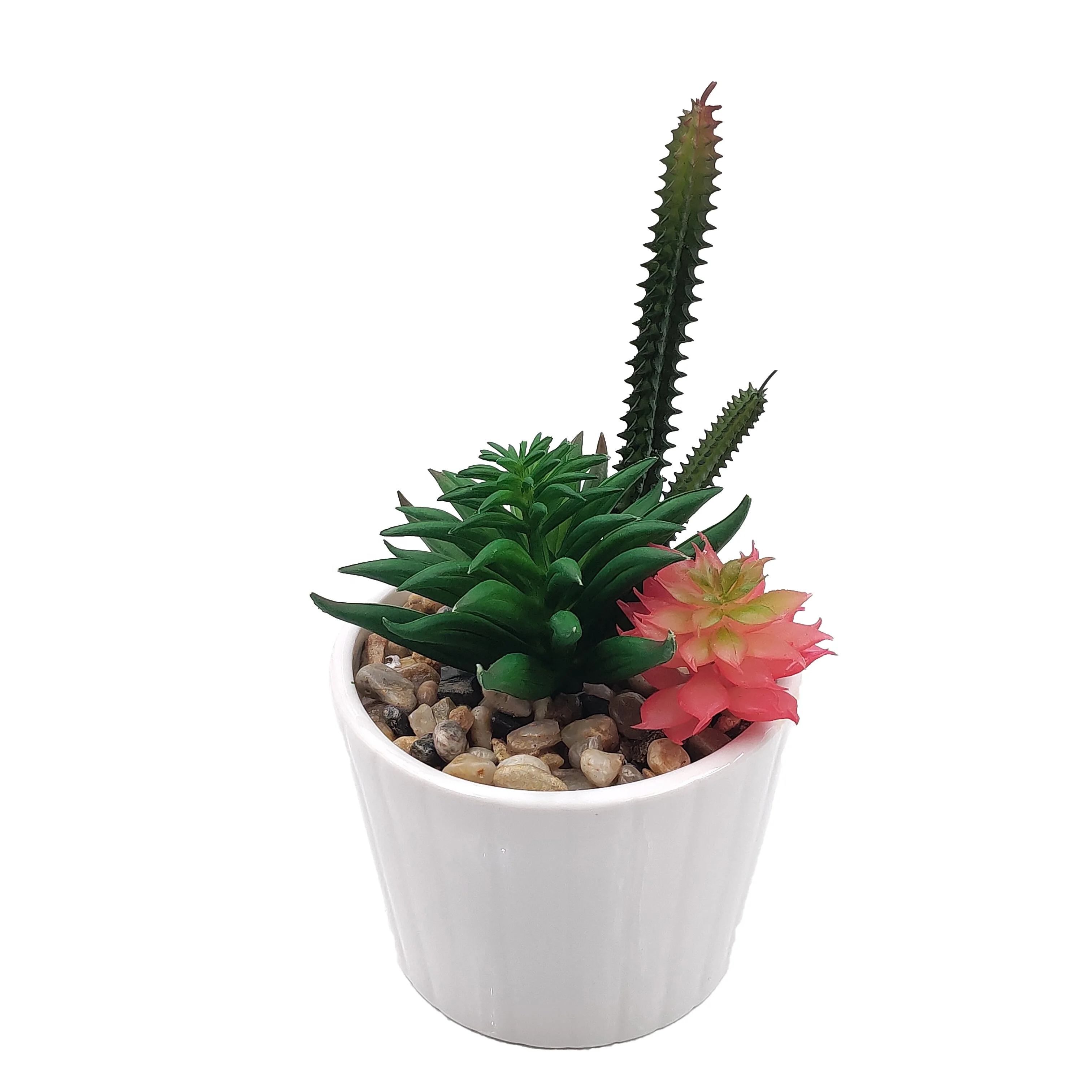 
factory custom Artificial cactus tabletop decorated white ceramic Planter Pot 