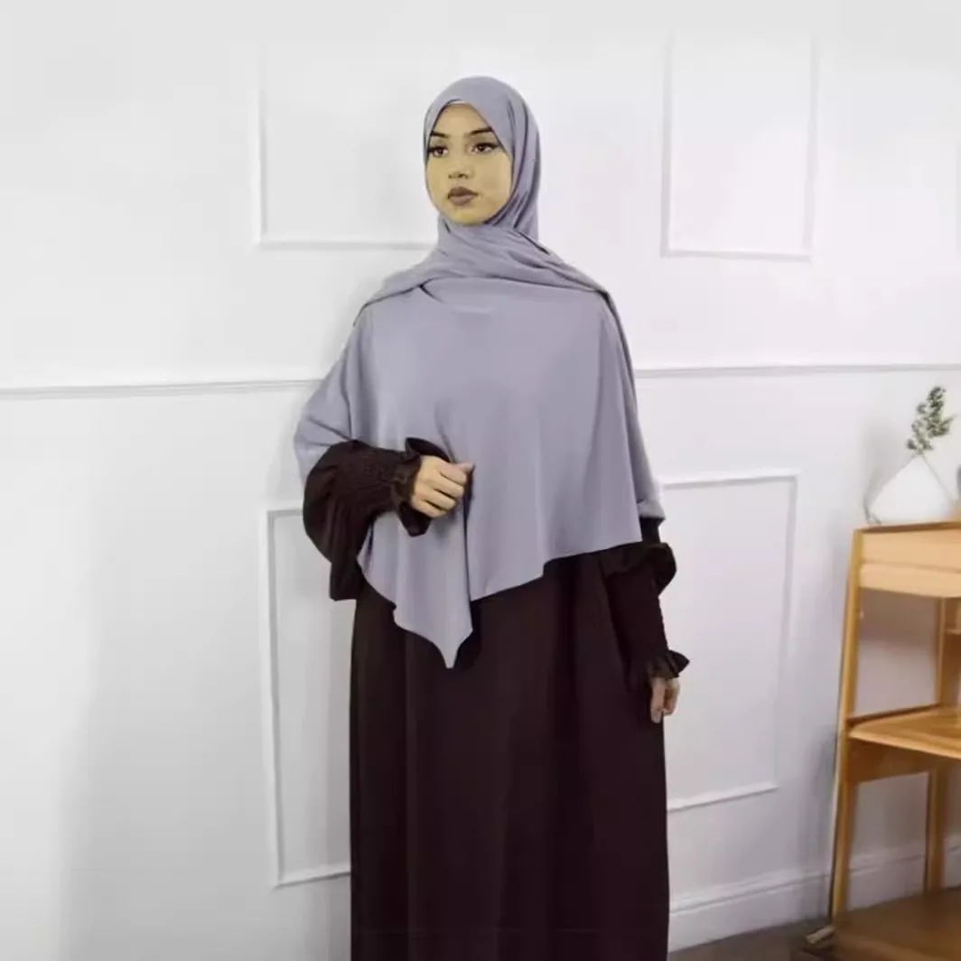 2024 Turkish Dubai Islamic Clothing Fashion Women Solid Color Shawl With Scarf Headscarf Hijab