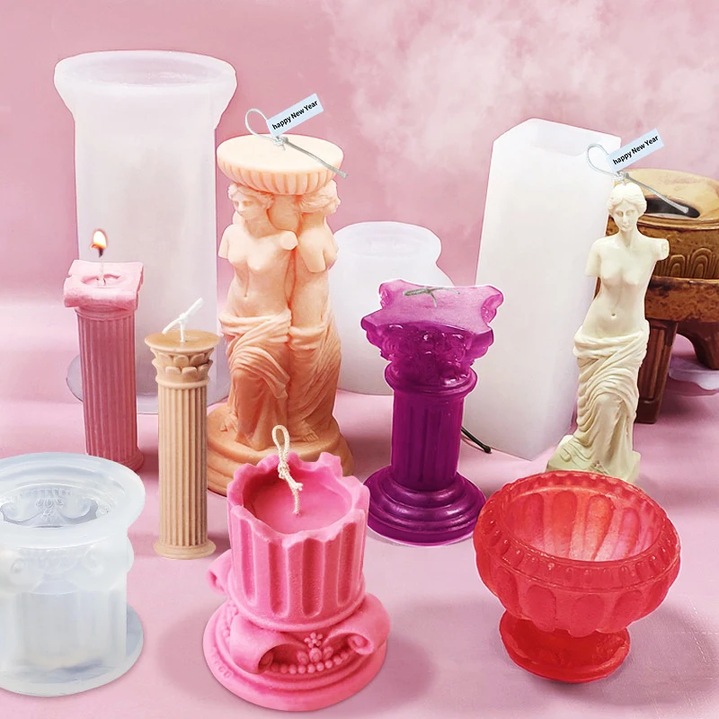3D Roman Column Pillar Candle Mold Novelty Concrete Cylindrical Cement Cylinder Aromatherapy DIY Resin Silicone Mould