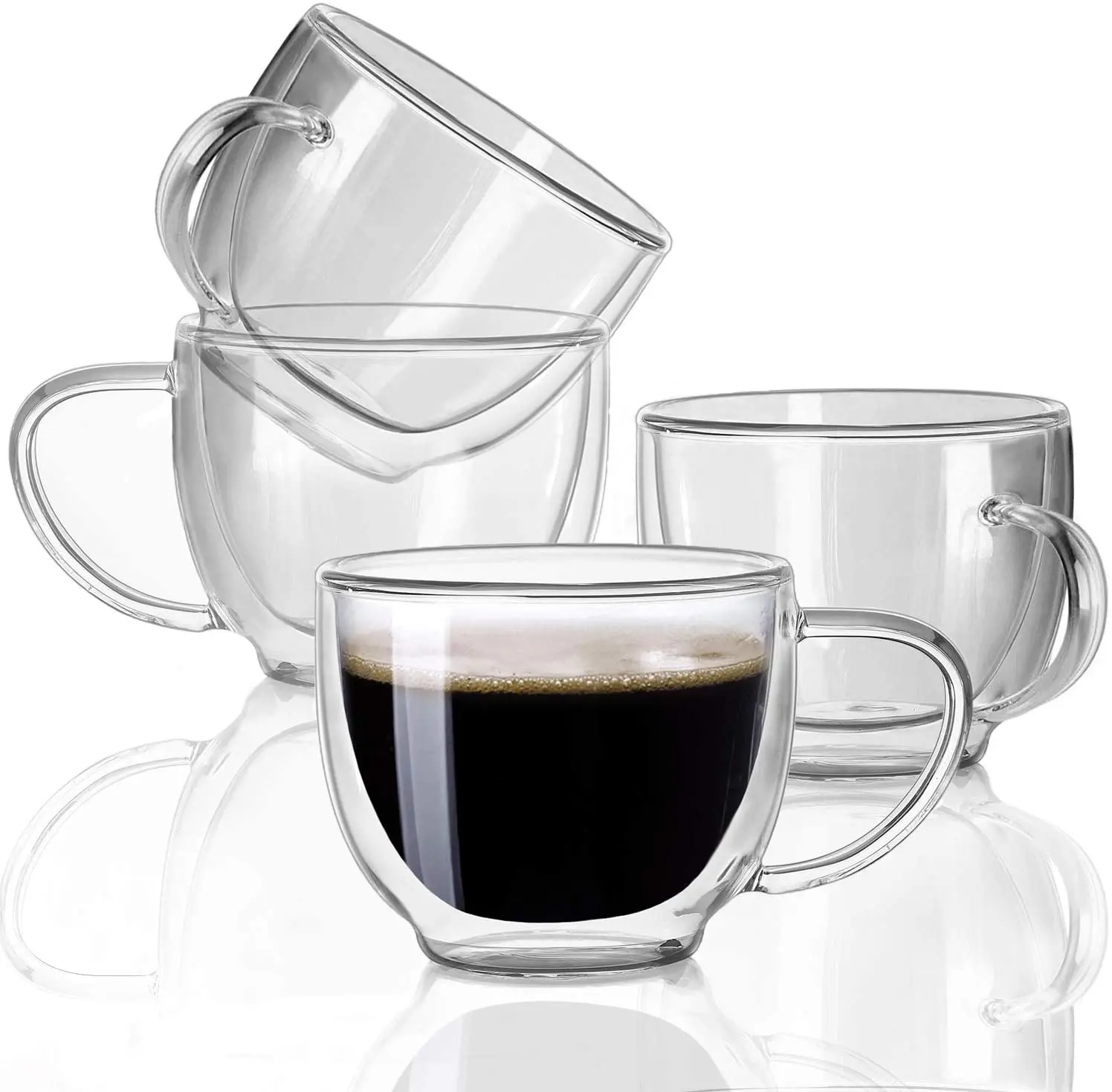 BST 200ml Heat resistant clear juice glass cup, coffee cup glass, borosilicate double wall tea glass cup with handle