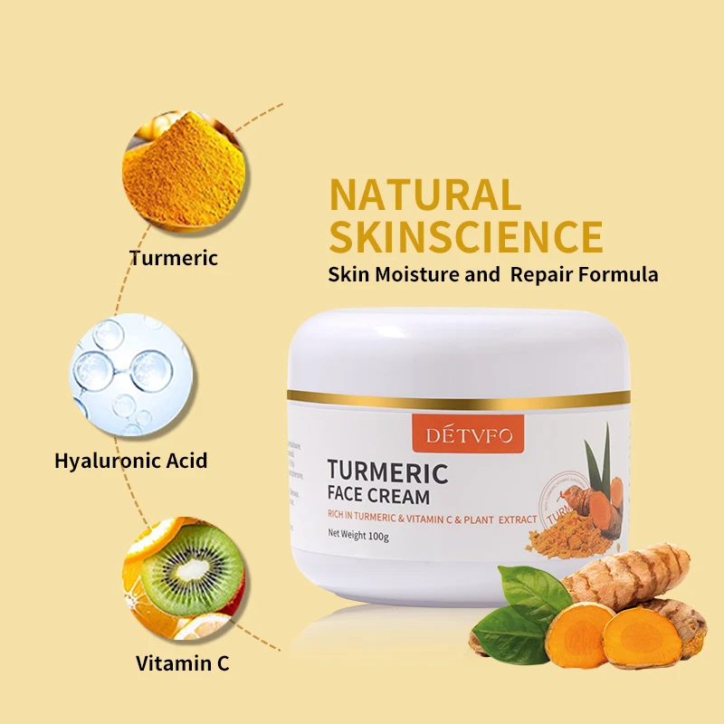 Private Label Organic Turmeric Cream Whitening Anti Acne Effect Dark Spot Brightening Turmeric Face Cream For Acne Treatment