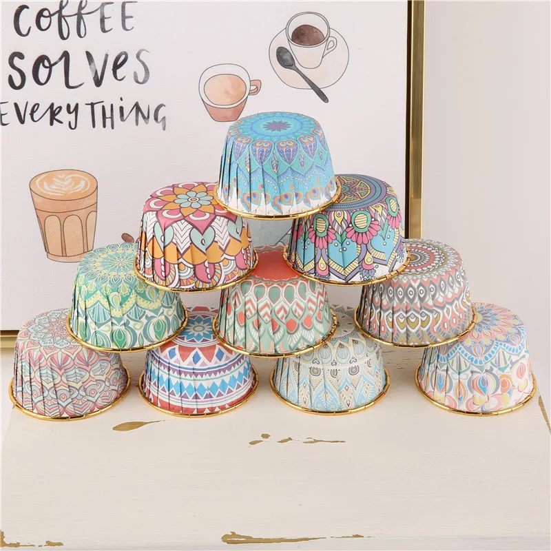 boho style Round Baking paper Cup -  Disposable Thickened baking  paper cup  Baking Supplies  for Wedding Birthday  and Party