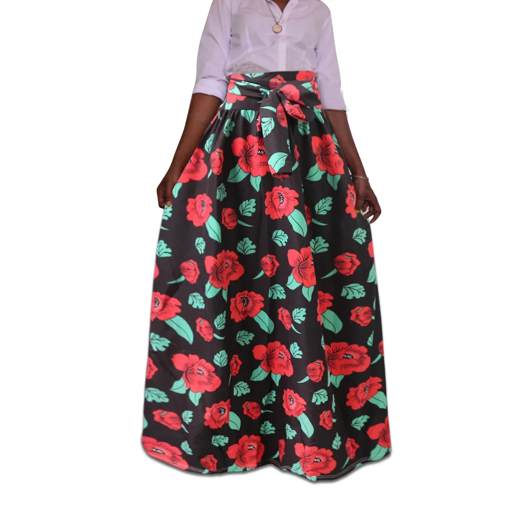 Apparel Ankara Skirt Plus Size High Waisted African Wax Print Women Long African Kente Cloth Wide Flared Skirts Dress