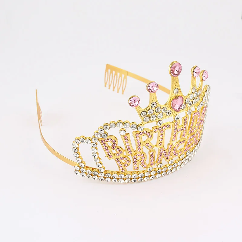 Wholesale Low Cost Hot Selling New Design Crown With Comb Party Hair Jewelry Pink Diamond Birthday Princess Tiara For Girl