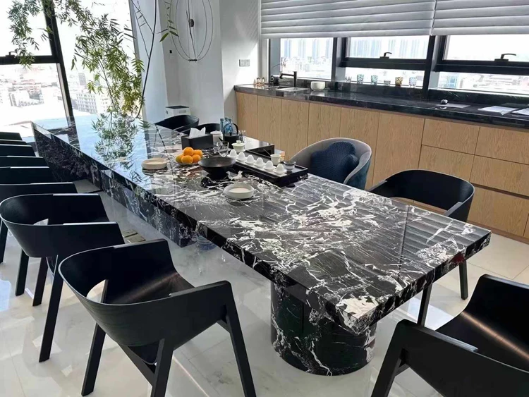 Luxury Marble Table Black Quartzite Slab Rectangle Dining Table