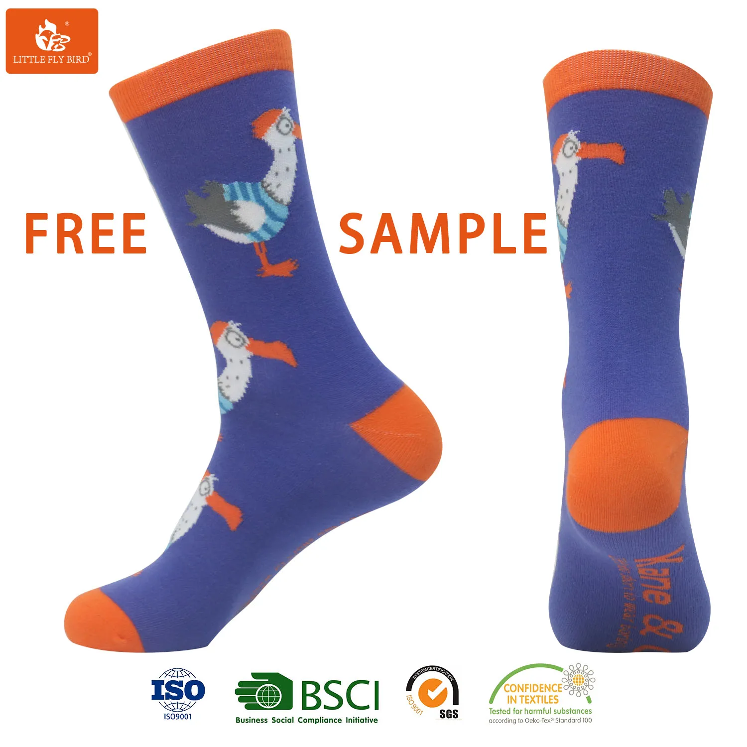 Custom made professional design add your logo combed cotton happy crew men socks with custom tag socks for men