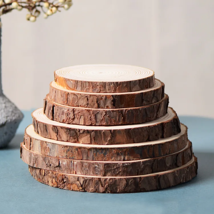 12-25 см необработанные круглые деревянные ломтики круги с корой дерева диски для декоративных деревянных ломтиков