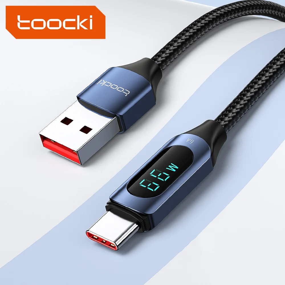 Usb-кабель Toocki с логотипом на заказ, 6 А, Тип C, светодиодный, 66 Вт