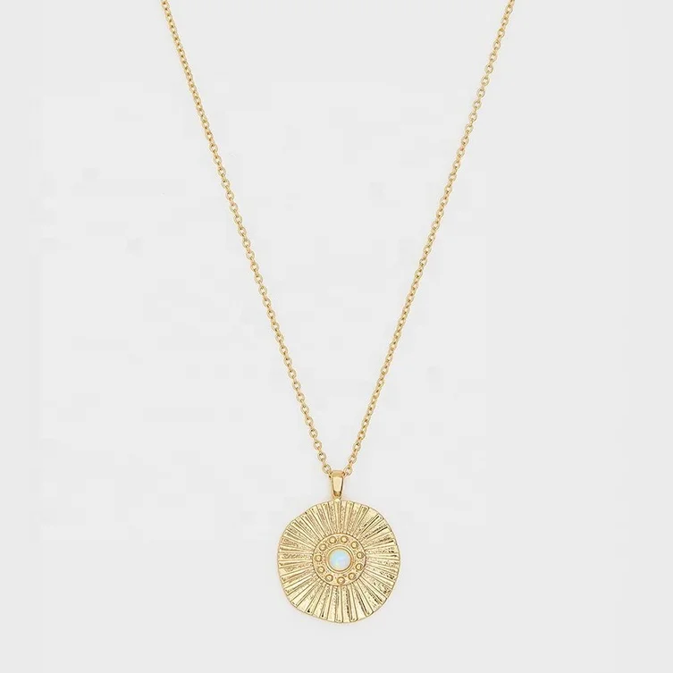 Gemnel fashionable silver chain white opal sun coin charm opal necklace gold