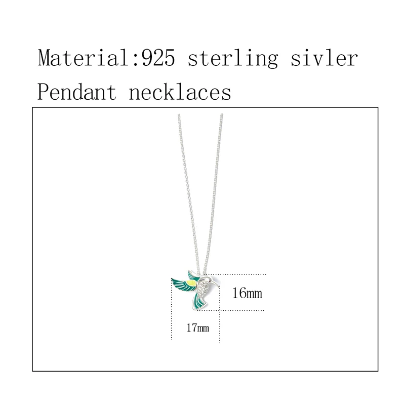 925 Sterling Silver Humming bird Necklace Green Pendant Necklace