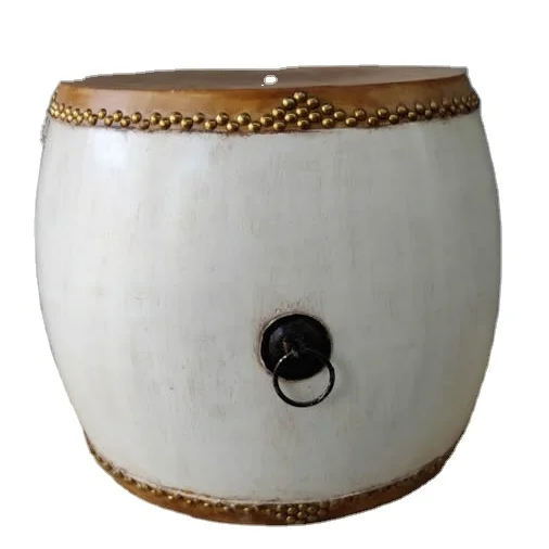 Chinese antique vintage hand painted leather drum table