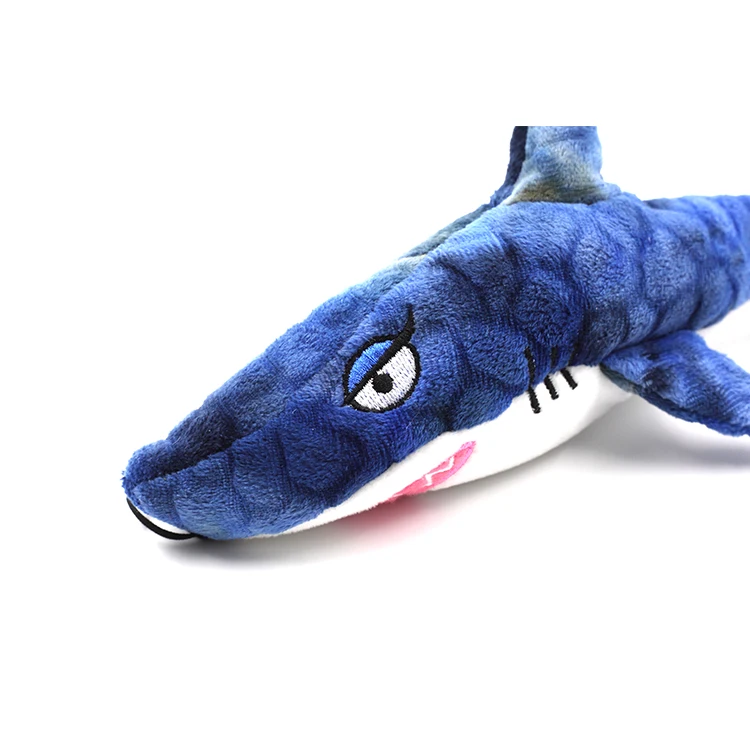 
2020 dog toy blue shark squeaky plush toys for dogs chewing with low price 