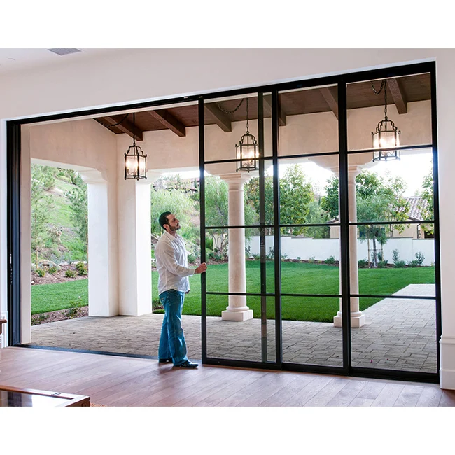 Exterior Conceal Pocket Slide DoorsSoundproof Energy Saving Aluminum Sliding Door Exterior Patio Sliding Glass Doors with Alumin