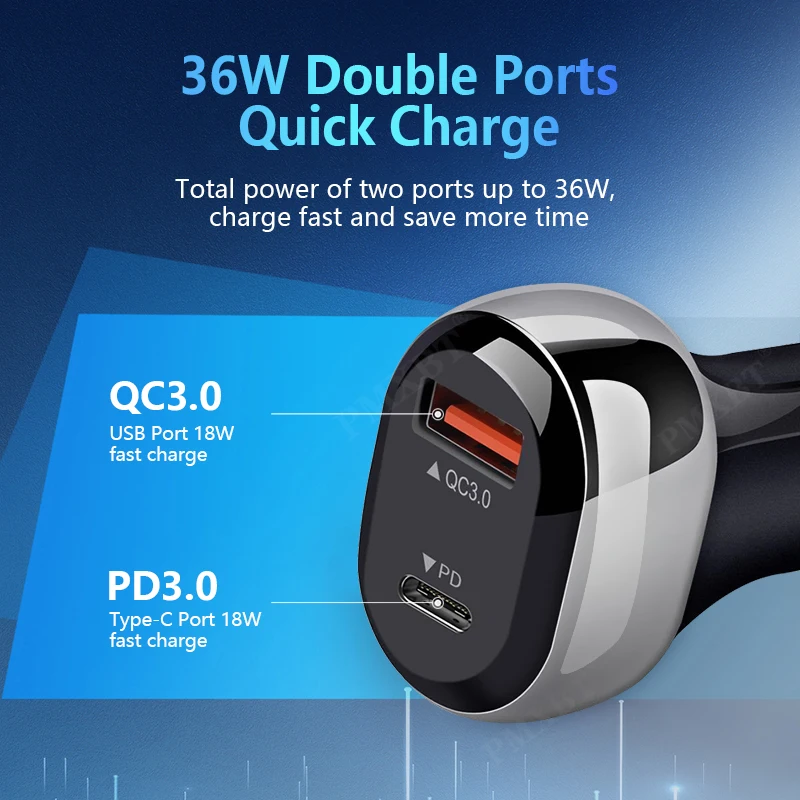 2021 New PD QC 3.0 Car Charger Fast Charging For iPhone 12 Pro XS Xiaomi 7 8 Samsung S10 Mobile Phones Dual USB Charger in Car