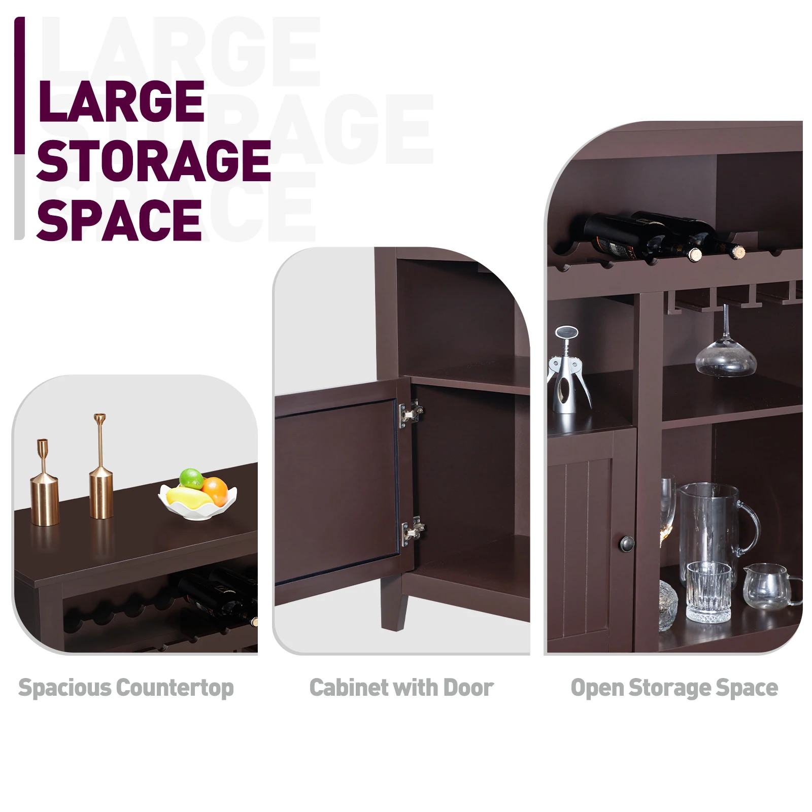 Wine Cabinet Bar Storage Cabinet with Wine Rack & Open Doors Buffet Sideboard for Kitchen Dining Room Living Room