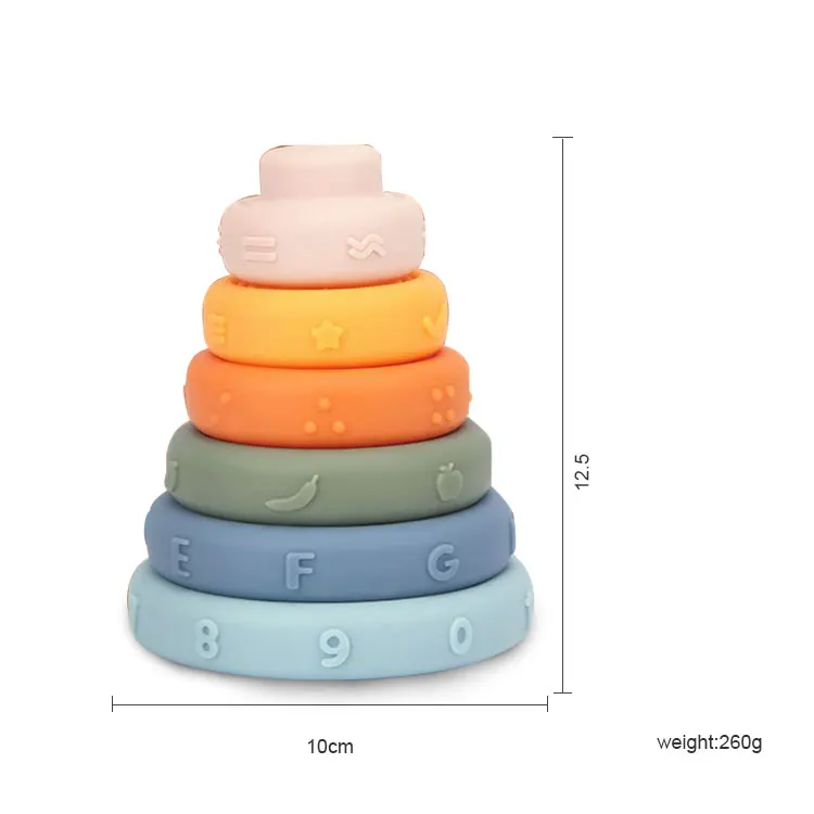 6 Pcs Early Educational Toys Practice Grab BPA Free Blocks Christmas Gift Relief Soft Stacking RingsToy Silicone Teether